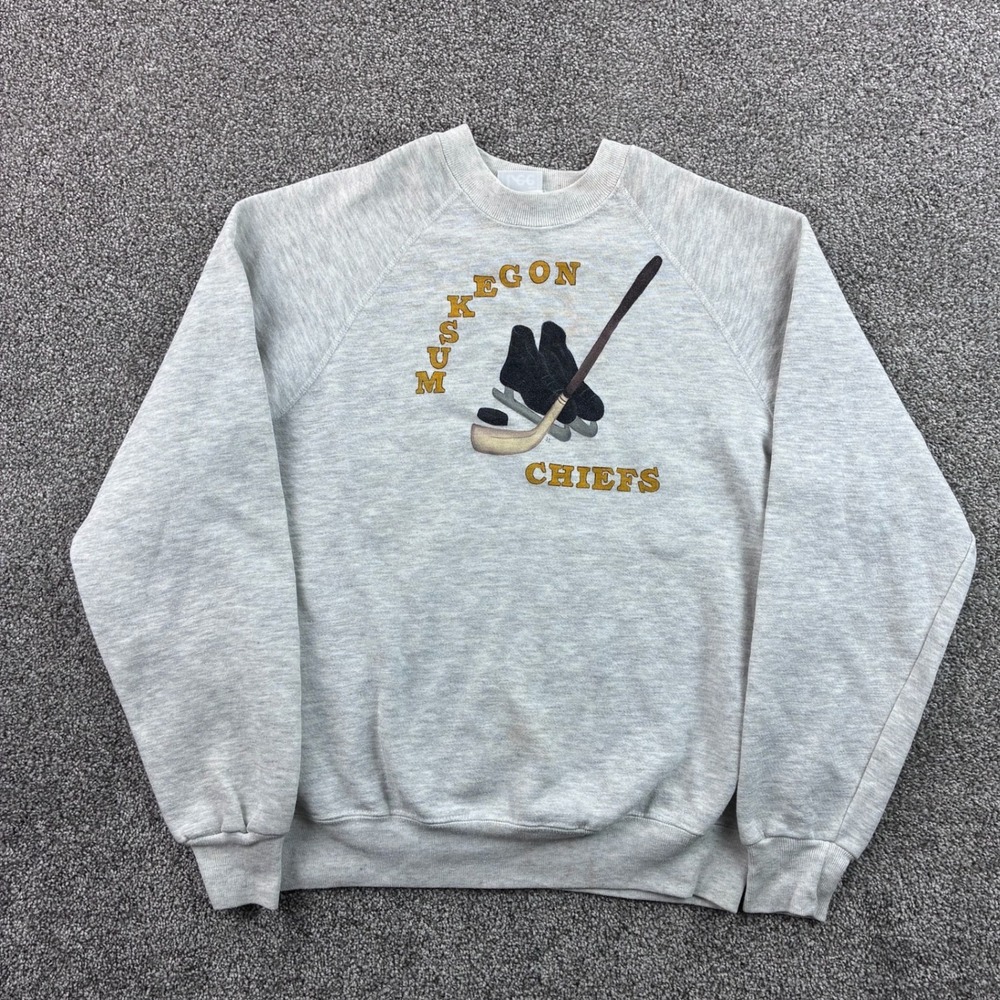 Vintage Muskegon Chiefs Sweatshirt Mens XL Gray Hockey Raglan NHL Skating